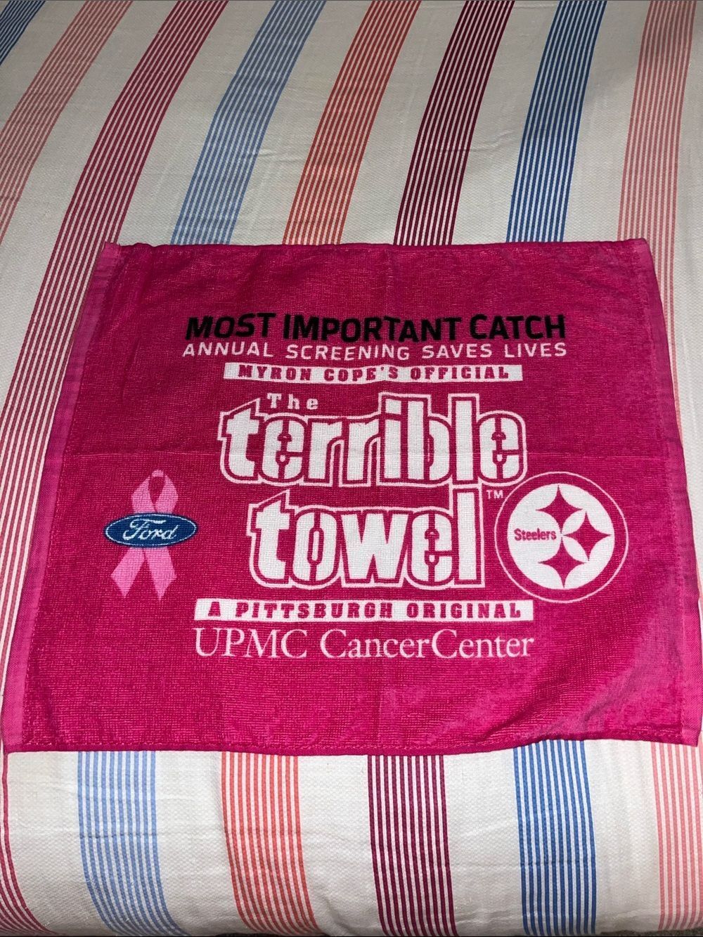 PITTSBURGH STEELERS PINK TERRIBLE TOWEL BREAST CANCER SUPPORT IMPORTANT CATCH